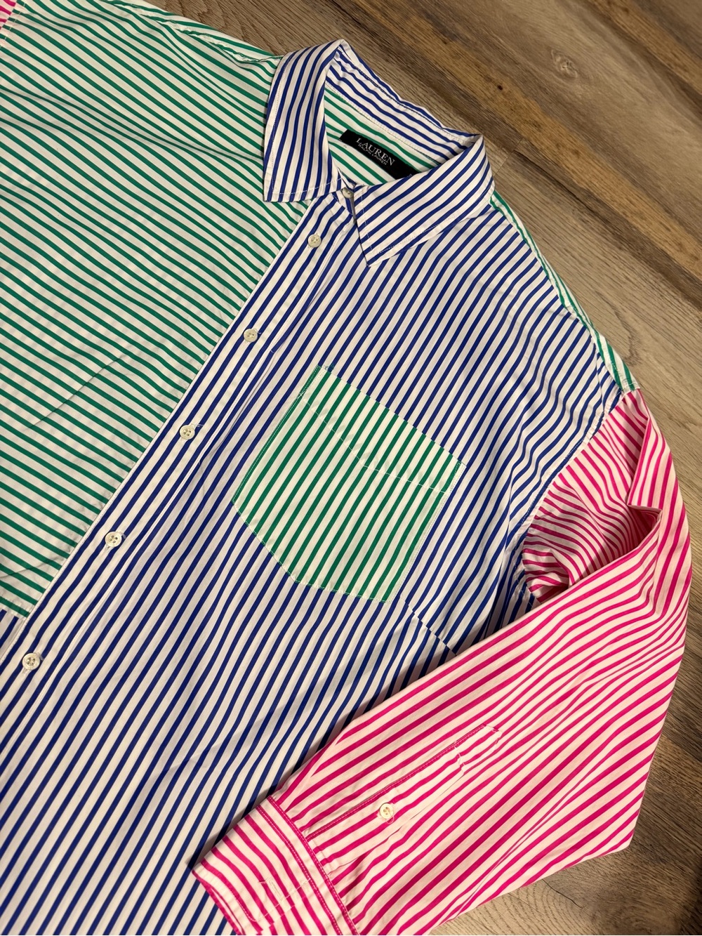 Lauren Ralph Lauren Colorblock Stripe Button-Down Shirt - Pink, Green, Blue - Picture 4 of 7